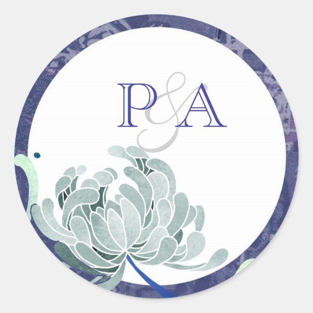 Sticker Rond Monogrammes de Mariage bleu Dusty (Devant)