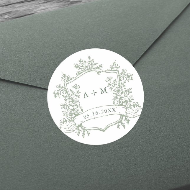 Sticker Rond Monogrammes de poitrine fleurie classique (Créateur téléchargé)