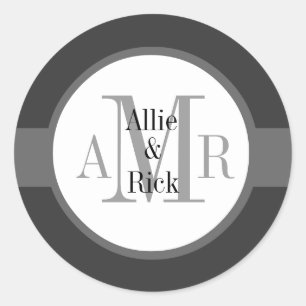Sticker Rond Monogrammes gris de charbon Mariage