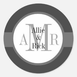 Sticker Rond Monogrammes gris de charbon Mariage