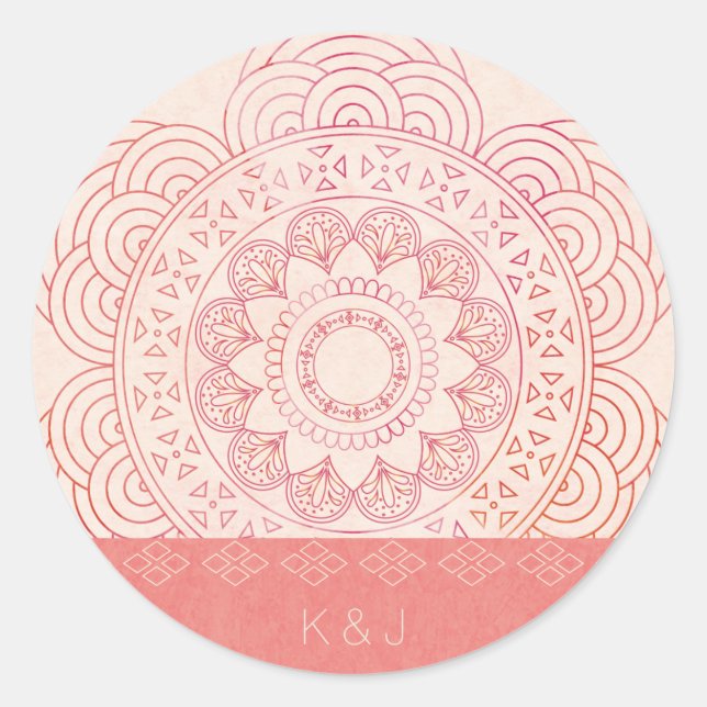 Sticker Rond Monogrammes mariages Boho Chic Mandala Design (Devant)