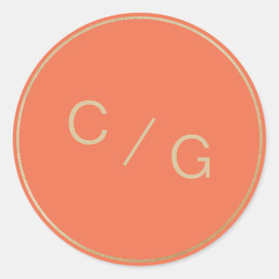Sticker Rond Monographie de couple moderne minimaliste orange e