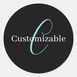 Sticker Rond Monographie de script cursive modifiable noir bleu