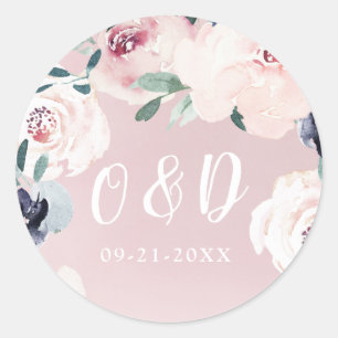 Sticker Rond Monographie du Mariage floral floral badigeonné fl