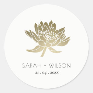 STICKER ROND MONOGRAPHIE FLORALE DE LOTUS BLANC EN PÂLE GLAMORE