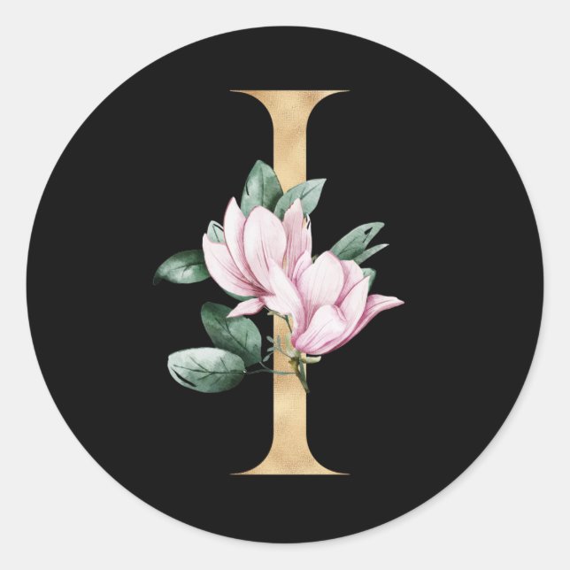 Sticker Rond Monographie florale magnolia en lettre d'or I (Devant)
