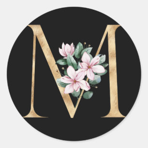 Sticker Rond Monographie florale magnolia en lettre d'or M