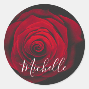 Sticker Rond Monographie personnalisée rose rouge photo vintage