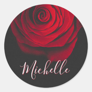 Sticker Rond Monographie personnalisée rouge rose vintage photo
