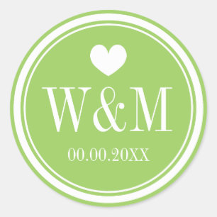 Sticker Rond Monostics de mariage ou sceaux vert chic citron