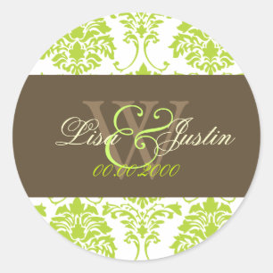 Sticker Rond Monostics de mariage vert citron Damask