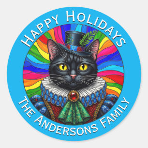 Sticker Rond Monsieur Chat, Chat Noir Victorien au Chapeau, Joy