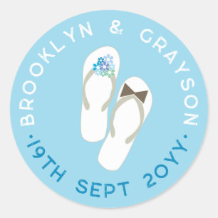 Sticker Rond Monsieur et Madame Fleurs Bleues Mariage de plage 