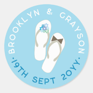 Sticker Rond Monsieur et Madame Fleurs Bleues Mariage de plage