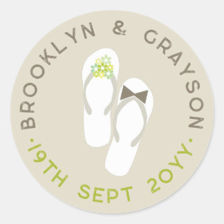 Sticker Rond Monsieur et Madame Green Fleurs Sandales Mariage s
