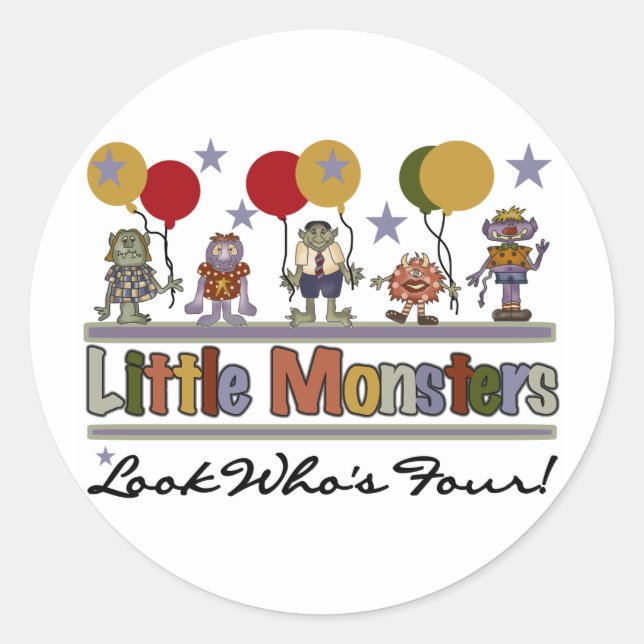 Sticker Rond Monster 4th Birthday Tshirts et cadeaux (Devant)
