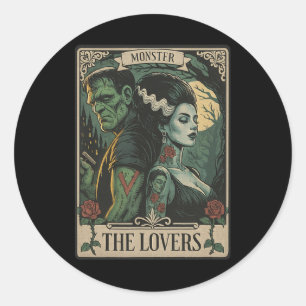Sticker Rond Monster Lovers Tarot Card Gothic Frankenstein Hall