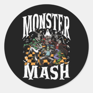Sticker Rond Monster Mash Retro Halloween Funny Monster Éffraya