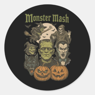 Sticker Rond Monster Mash Retro Halloween Funny Monster Éffraya
