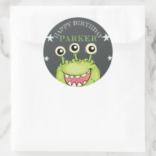 Sticker Rond Monster Thème Anniversaire Fête Personnalisée