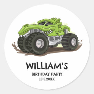 Sticker Rond Monster Truck Anniversaire Fête Minimale Garçons A