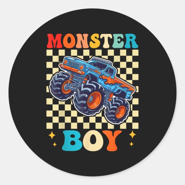 Sticker Rond Monster Truck Boy Family Matching Monster Trucks B (Devant)