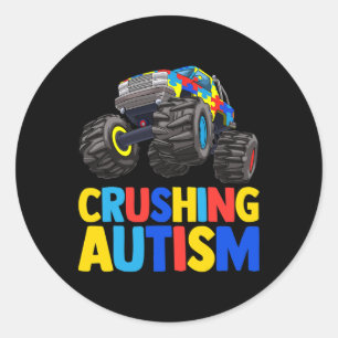 Sticker Rond Monster Truck Crushing Austim Sensibilisation sur
