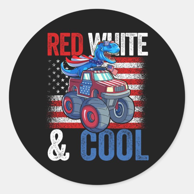 Sticker Rond Monster Truck Dino 4 juillet Boys American Flag (Devant)