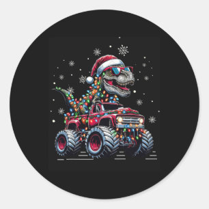 Sticker Rond Monster Truck Dinosaure Trex Noël Garçons Enfants 