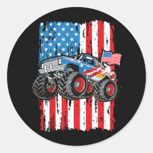Sticker Rond Monster Truck Drapeau Usa Patriotique Garçons Homm