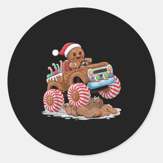 Sticker Rond Monster Truck Gingerbread Man Funny Christmas Baki (Devant)