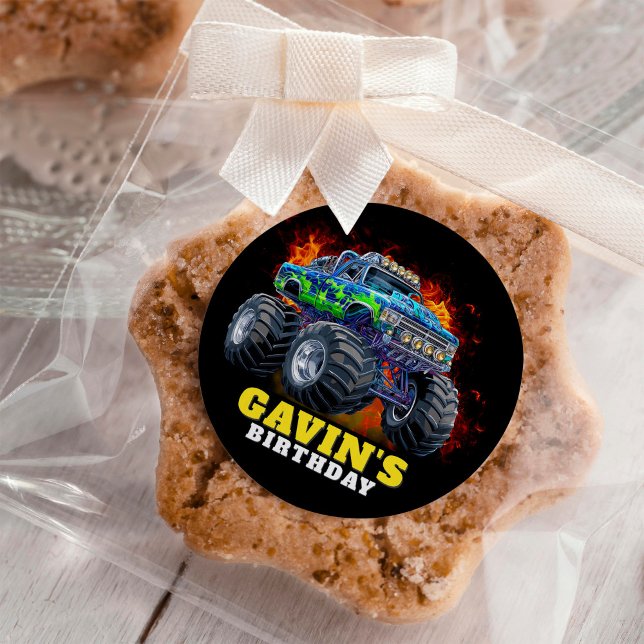 Sticker Rond Monster Truck Personnalisé Anniversaire Fête (Créateur téléchargé)