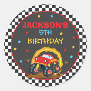 Sticker Rond Monster Truck Rally Anniversaire Décor Fête Faveur
