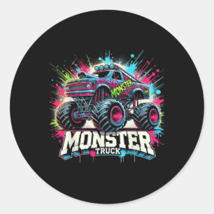 Sticker Rond Monster Truck Retro Coloré Graffiti Toddlers Vous