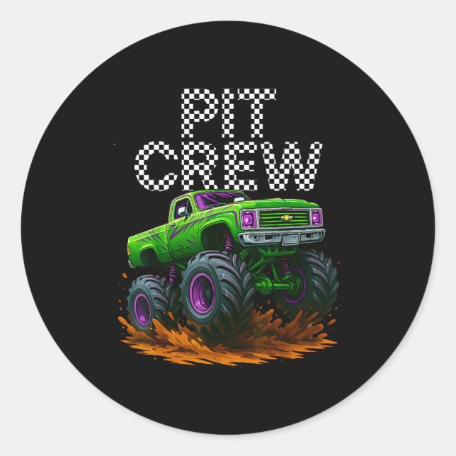 Sticker Rond Monster Truck T Crew Family Matching Birthday Part (Devant)
