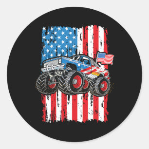 Sticker Rond Monster Truck Usa Drapeau Patriotique Boys Hommes 