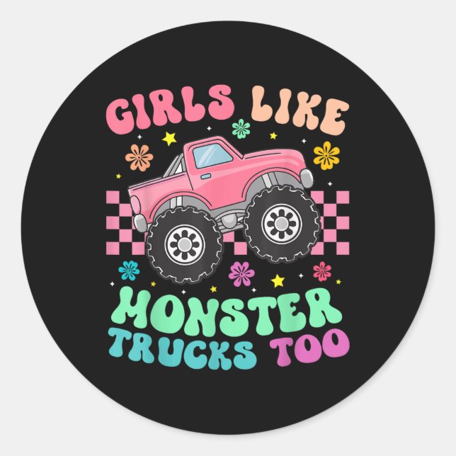 Sticker Rond Monster Trucks Filles Comme Monster Trucks Aussi (Devant)