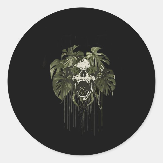 Sticker Rond Monstera Funny Skull Plant Lover Nge Gardener Wome (Devant)