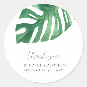 Sticker Rond Monstère tropicale verte Feuille Mariage d'été