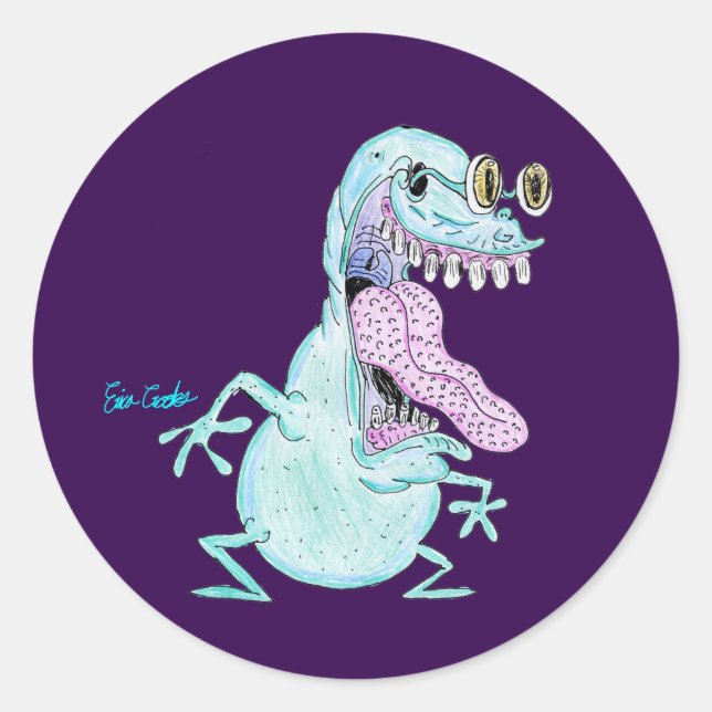 Sticker Rond monstre alien cartoon bleu clair (Devant)