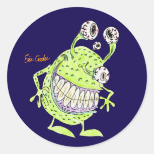 Sticker Rond monstre alien vert à 4 yeux