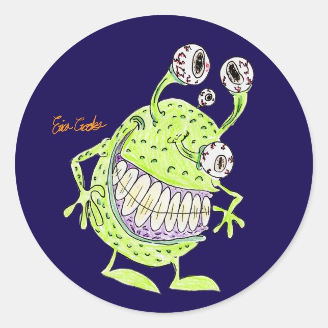Sticker Rond monstre alien vert à 4 yeux (Devant)