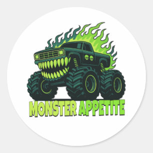 Sticker Rond Monstre Camion Horreur Flamme