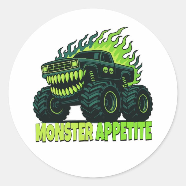 Sticker Rond Monstre Camion Horreur Flamme (Devant)