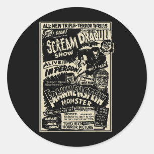 Sticker Rond Monstre de film d'horreur Mummy Dracula Werewolf F