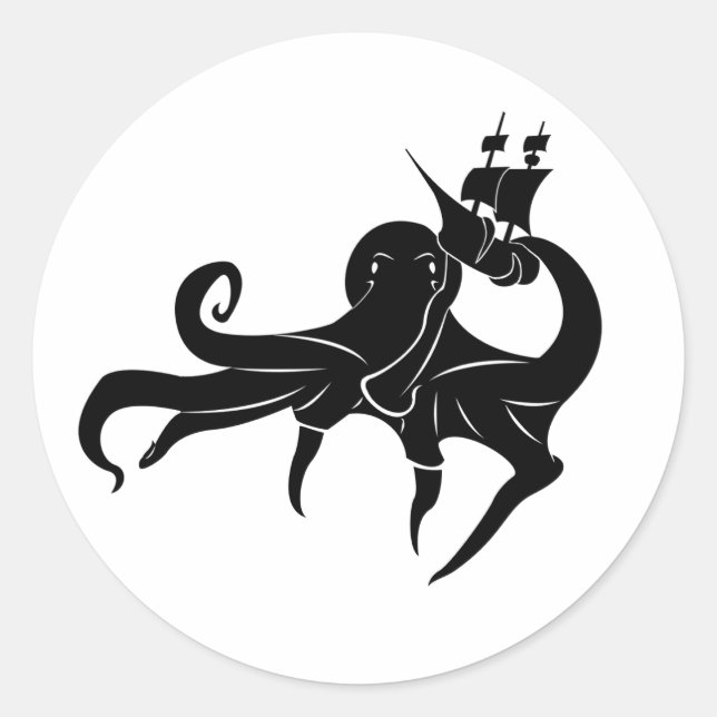 Sticker Rond Monstre de la mer de Kraken et navire (Devant)