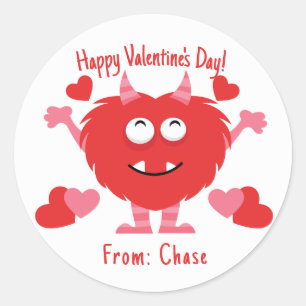 Sticker Rond Monstre de l'Heureuse Sainte-Valentin Cute Kid