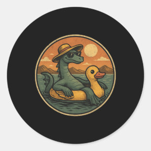 Sticker Rond Monstre du Loch Ness Vacances d'été Flotteur Rétro