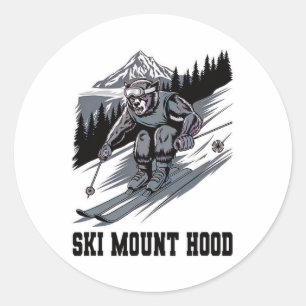 Sticker Rond Monstre du ski dévalant le mont Hood Oregon Wow Am