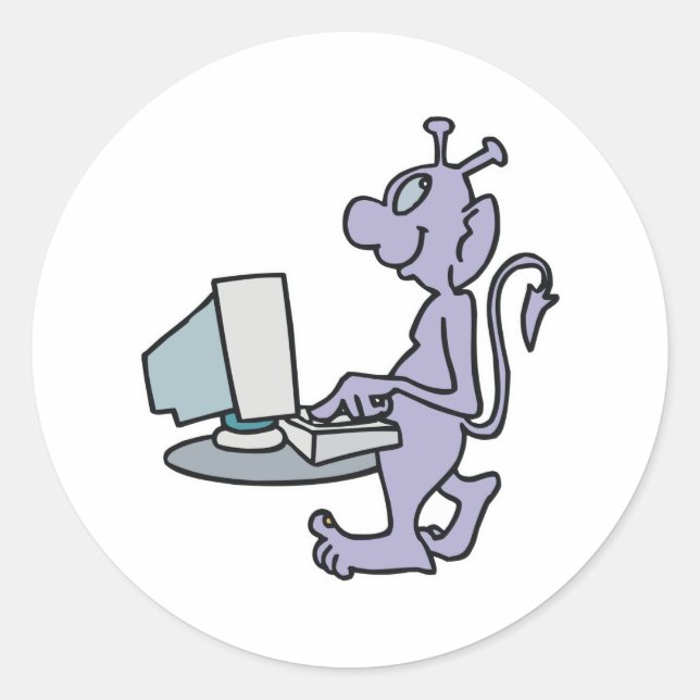 Sticker Rond monstre extraterrestre d'ordinateur violet idiot (Devant)
